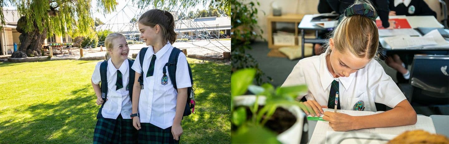 School students in uniforms with accessories